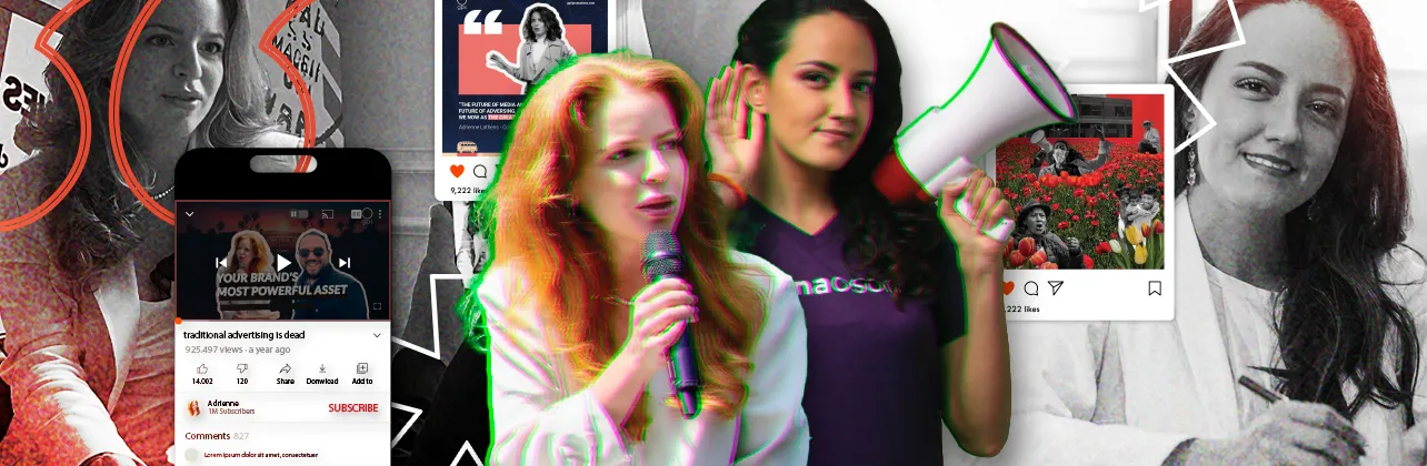 Collage de marca personal de Adrienne Lahens y Nina Osorio en prensa y redes.