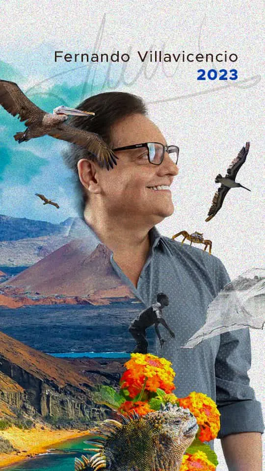 Póster ilustrado de la campaña de Fernando Villavicencio.